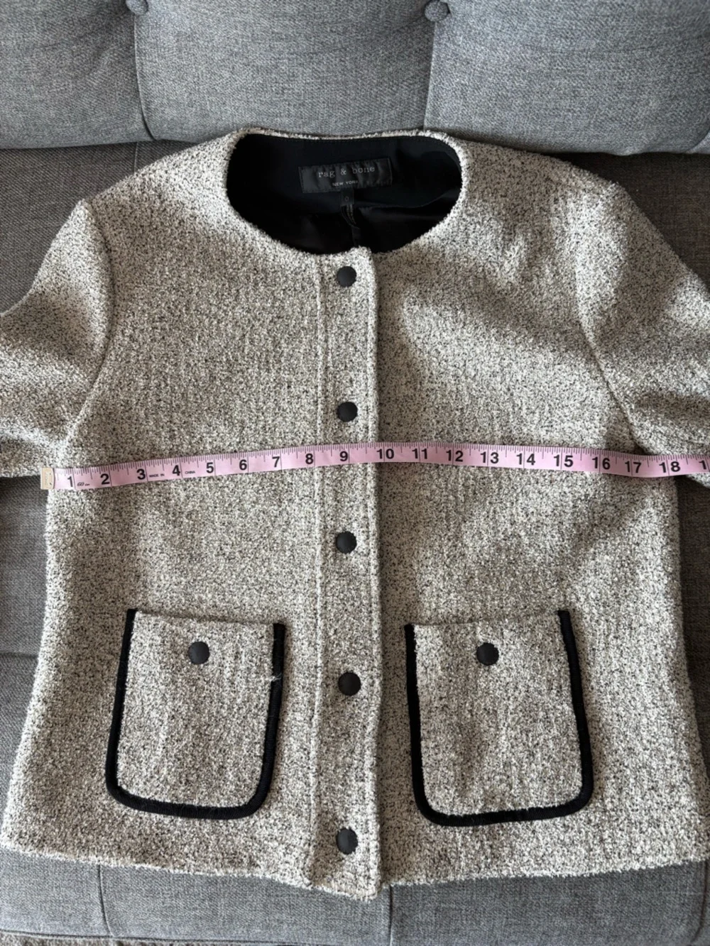 Rag & Bone Cannon Tweed Snap Front Jacket Ivory Black Bouclé Style Size 0 - Picture 4 of 9